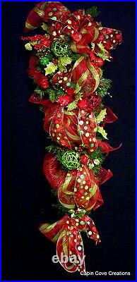 Christmas Teardrop Door Swag Wreath PRO DECORATED HUGE 5 red lime green