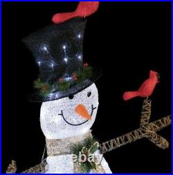 Christmas Tinsel Snowman w Cardinals LED Lights 74 Tall Yard Decor New