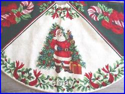 Christmas Tree Skirt Needlepoint Santa Candy Canes Holly Ribbons Handmade 45