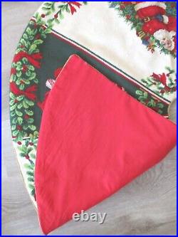 Christmas Tree Skirt Needlepoint Santa Candy Canes Holly Ribbons Handmade 45