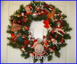 Christmas Wreath Hand Decorated with Vintage Ornaments 23