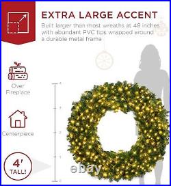 Christmas Wreath With 200 LED Lights Pre-Lit Large Artificial Warm Accent Decor