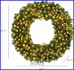 Christmas Wreath With 200 LED Lights Pre-Lit Large Artificial Warm Accent Decor