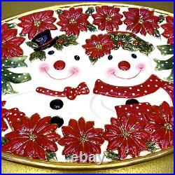 Christopher Radko Platter Holly Dot Duo Plate 16 Christmas Snowman Poinsettia