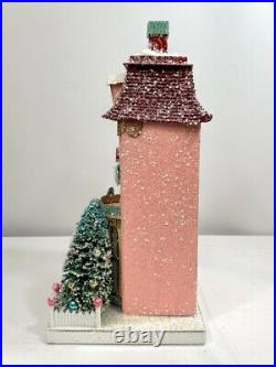 Cody Foster Christmas Light Up House, Putz House, Glitter House Pink Chateau