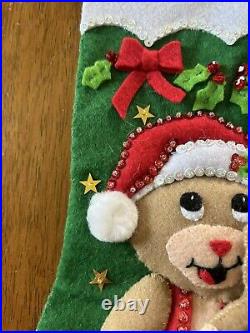 Completed Design Works Felt Christmas Stocking Hand Stitched Playful Bears 16