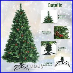 Costway 6ft Pre-lit Hinged Artificial Christmas Tree with Pine Cones & Red Berries