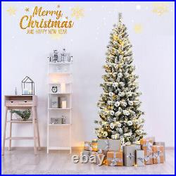 Costway 7.5FT Pre-Lit Hinged Christmas Tree Snow Flocked withRemote Control Lights