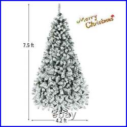 Costway 7.5ft Prelit Premium Snow Flocked Hinged Artificial ChristmasCM22729