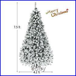 Costway 7.5ft Prelit Premium Snow Flocked Hinged Artificial Christmas Tree with