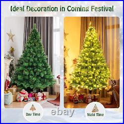 Costway 7' Pre-lit Hinged Christmas Tree with 1233 Glitter Tips & Pine Cones