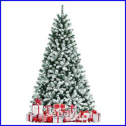 Costway 7' Pre-lit Snow Flocked Hinged Christmas Tree with1116 Tips & Metal Stand