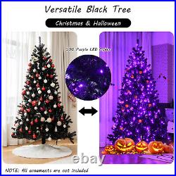 Costway 7ft Pre-lit PVC Christmas Halloween Tree with 500 Purple LED Lights Home