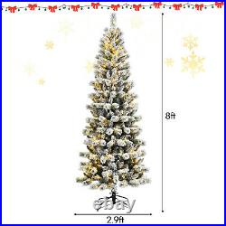 Costway 8FT Pre-Lit Hinged Christmas Tree Snow Flocked with 9 Modes Lights