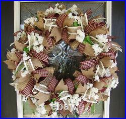 Country Darling Farmhouse Deco Mesh Front Door Wreath Gingham Decor Decoration