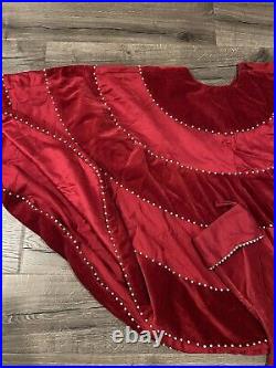Crate and Barrel Red Velvet & Pearl Christmas Tree Skirt & 3 Stocking LOT