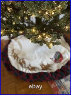 Cross Stitch Santa Claus Sleigh Christmas Tree Skirt Red Blk Buffalo Plaid Edge