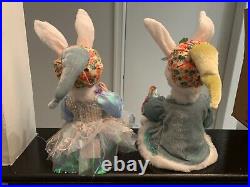 Cynthia Rowley Couple 2 Pc Easter Elf Bunny Ears Fairy Shelf Sitting Dolls 20nw