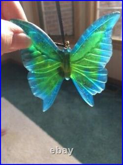DAUM FRENCH CRYSTAL BUTTERFLY PAPILLON BLUE CHRISTMAS ORNAMENT WithORIG. POUCH