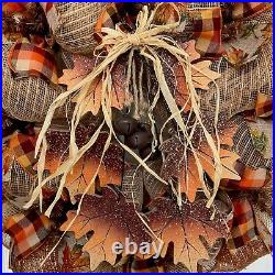 Dangling Maple Leaves Handmade Fall Wreath Handmade Deco Mesh