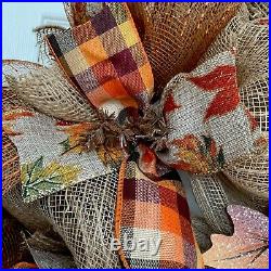 Dangling Maple Leaves Handmade Fall Wreath Handmade Deco Mesh