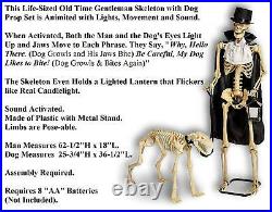 Dapper Standing Man & Dog Skeletons Lighted Talking Animated Halloween Props 62
