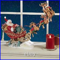 Dash Away All Clothtique Santa with Sleigh and Reindeer Christmas Figurine