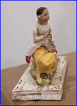 Debbee Thibault Girl On Orange Tabby Cat Wagon Limited Edition Folk Art