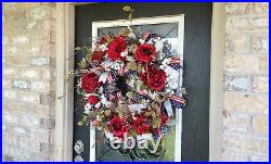 Deluxe Americana 4th of July Floral Patriotic Front Door Wreath Home Decoration