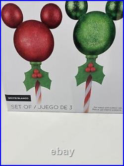 Disney Christmas Mickey Mouse Ears Light Up Pathway Stake Lights Set Of 3 NEW