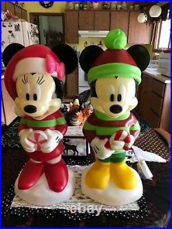 Disney Mickey and Minnie Christmas Lighted Blow Mold Set New Too Cute