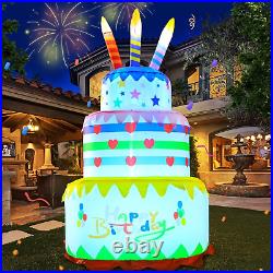 Domkom New 6FT Inflatables Birthday Cake Outdoor Decorations with Candles, B
