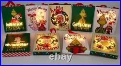Dr Seuss The Grinch Lot of all 9 Light Up Canvas Xmas Tree Ornaments VERY RARE