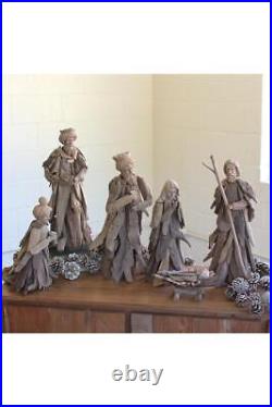 Driftwood Nativity Figurine Set Of 6 Wood Sculptures Beach Cottage Christmas