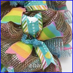 Easter Pastel Ribbon Wreath Handmade Deco Mesh