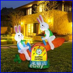 Easter inflatables 4 FT Tall Blow Up Bunny Happy Easter Playing Seesaw
