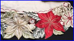 Envogue 56 Chenille CHRISTMAS TREE SKIRT Cutwork & Embroidered Poinsettia