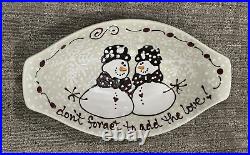 Expressly Yours Pottery 15 Oblong Bowl Don't Forget To Add Love Snowmen 2006 Ln