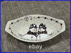 Expressly Yours Pottery 15 Oblong Bowl Don't Forget To Add Love Snowmen 2006 Ln