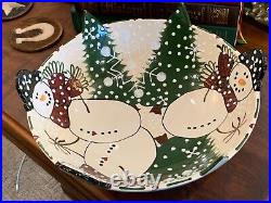 Expressly Yours Snowmen Large 12.5 Round Serving Home Decor Bowl Xmas Trees Ln