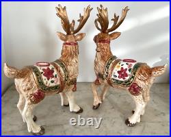 FITZ AND FLOYD FATHER CHRISTMAS REINDEER CANDLE HOLDERS (2), withbox