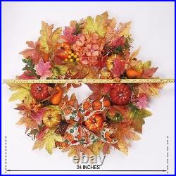 Fall Wreath 24 Inches Large Farmhouse Autumn Harvest Wreaths with Pumpkins Ma