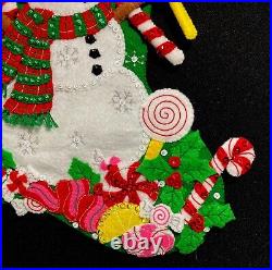 Finished Bucilla Felt Christmas Stocking Candy Snowman