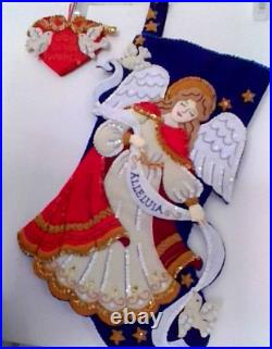 Finished Bucilla Stocking Christmas Angel 18 Stocking & Ornament too! LOVELY