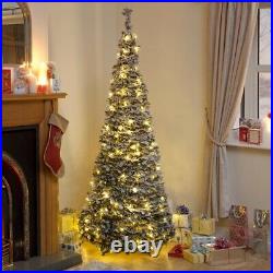 Flock Holly Pop Up Christmas Tree Pre-Lit 200 Warm White Led's 180cm 6 Foot