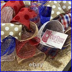 Fourth of July Independence Day Mesh Door Wreath red white blue jute burlap