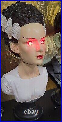 Frankenstein & His Bride Bust Light Up Eyes Red Halloween Decor Statue 14 PAIR