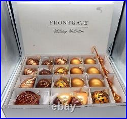 Frontgate Holiday Collection Box of (27) Gold & Bronze Christmas Ornaments WithBox