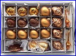 Frontgate Holiday Collection Box of (27) Gold & Bronze Christmas Ornaments WithBox
