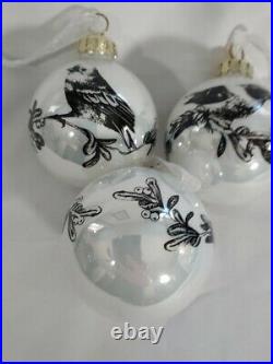 Frontgate Ornaments Box of 6 Birds, White and Black Pearl Color